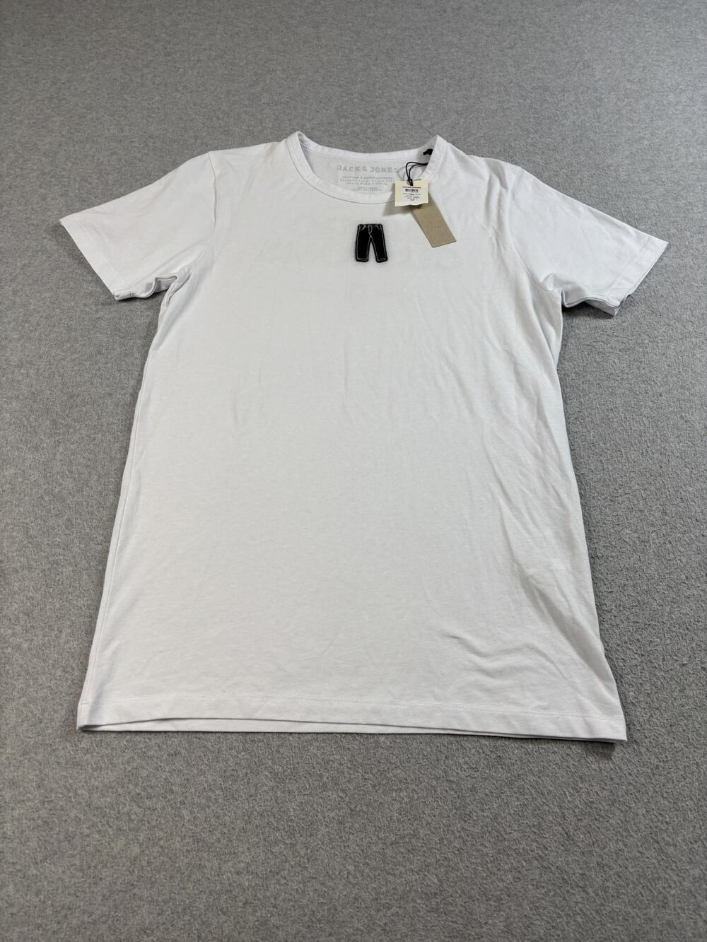 Jack & Jones Shirt Mens Small White Indigo Customs Graphic Tee Cotton Stretch